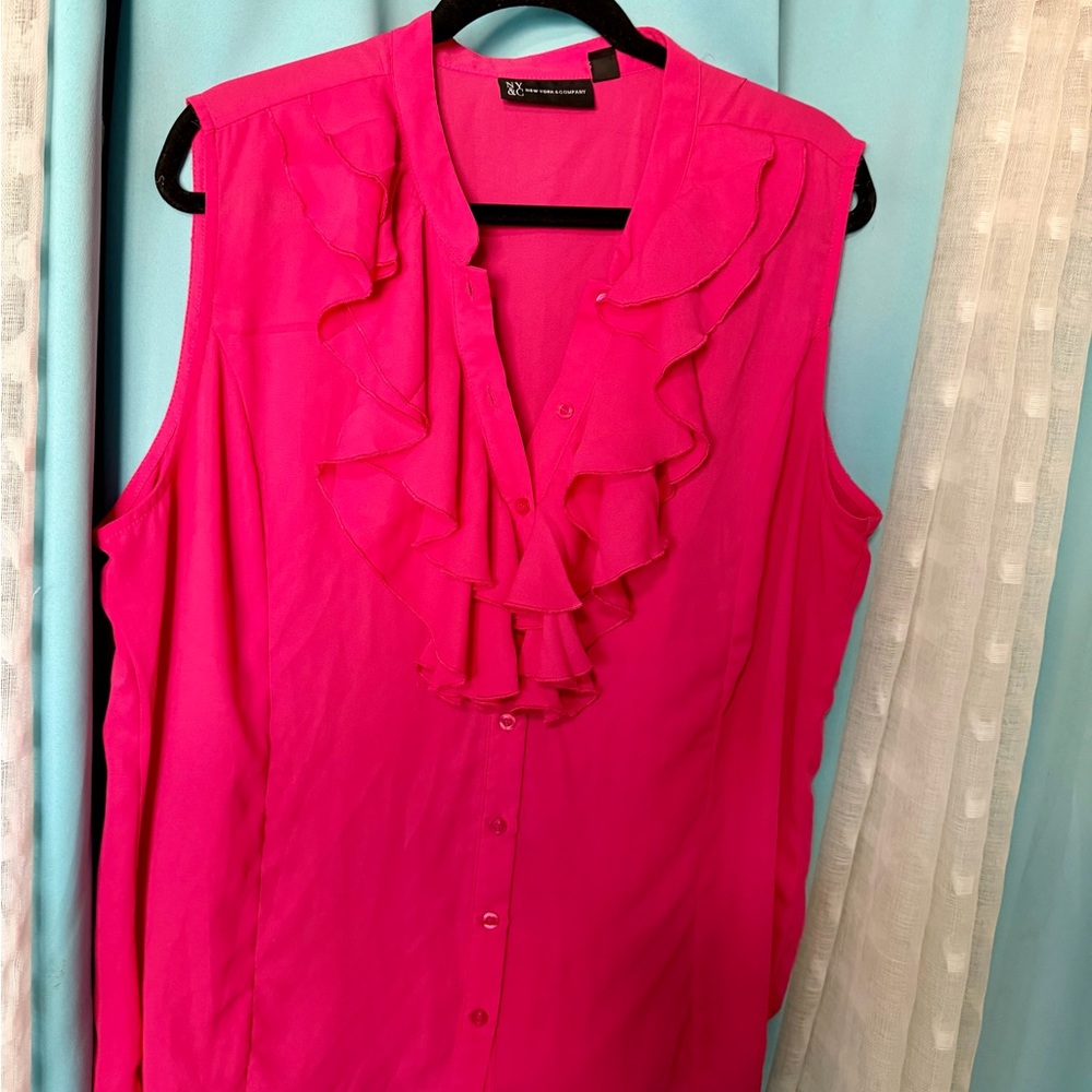 New York & Company Fuchsia Ruffled Blouse